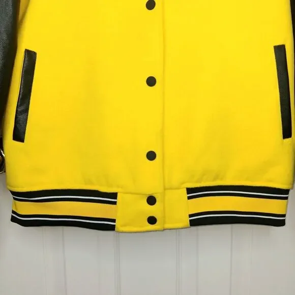 AZALEA WANG Women’s Yellow Black Varsity Bomber Jacket Large Retro Bold NWT - Picture 4 of 10